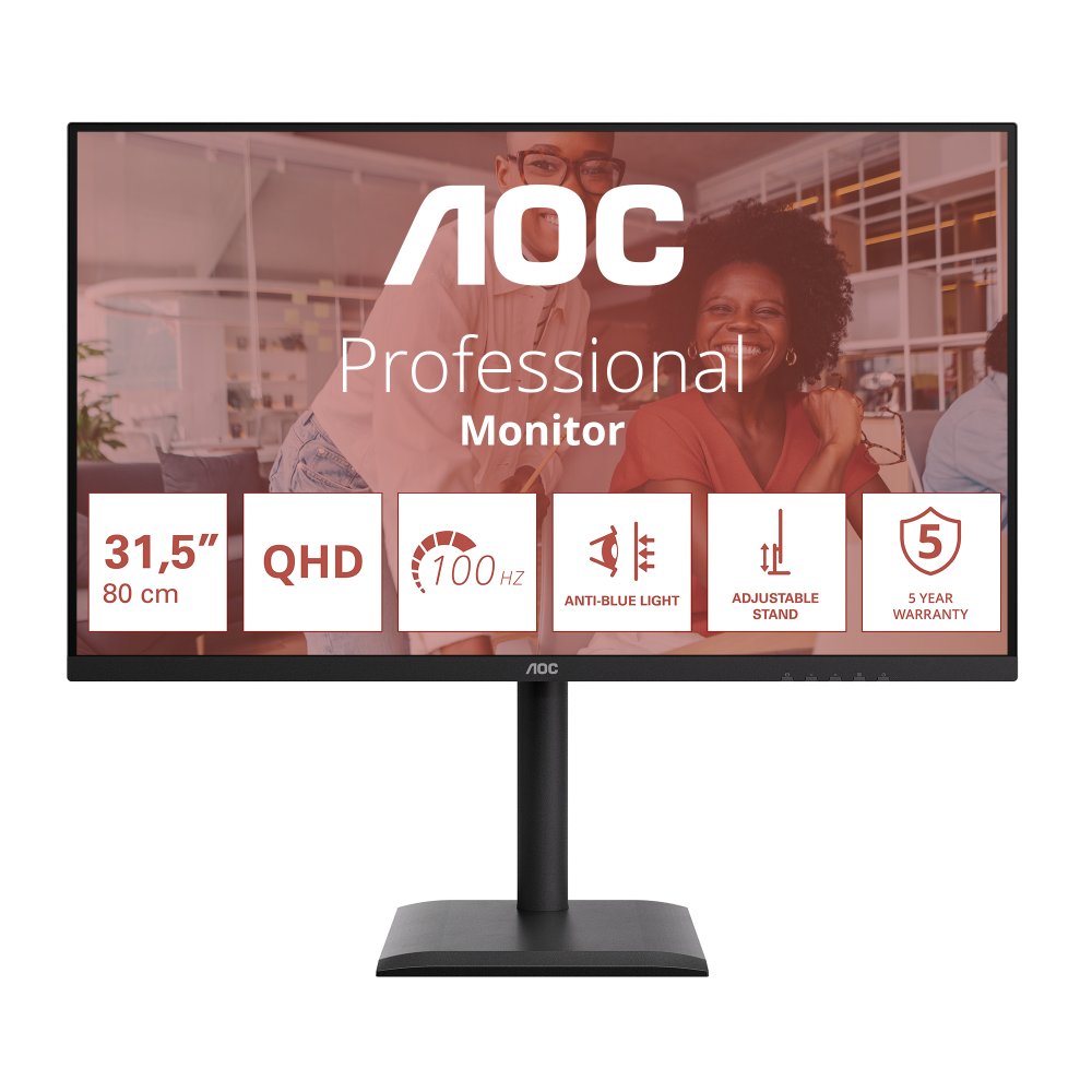 AOC Q32E4U 31.5inch 2560x1440 100Hz IPS Flat H/A 180 MM Adaptive Sync EyeComfort Hardware USB HUB SPEAKERS Anti Blue light DP HDMI