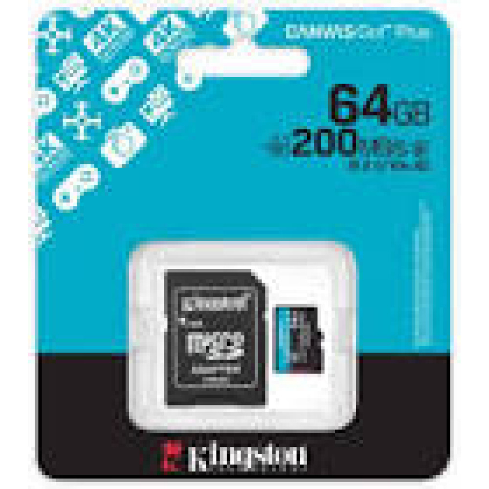 KINGSTON 64GB microSDXC Canvas Go Plus Gen4 200MB/s A2 U3 V30 Card + Adapter