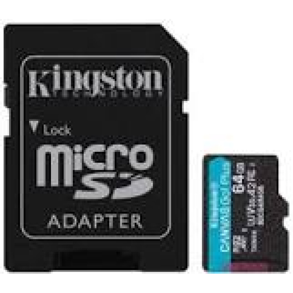 KINGSTON 64GB microSDXC Canvas Go Plus Gen4 200MB/s A2 U3 V30 Card + Adapter
