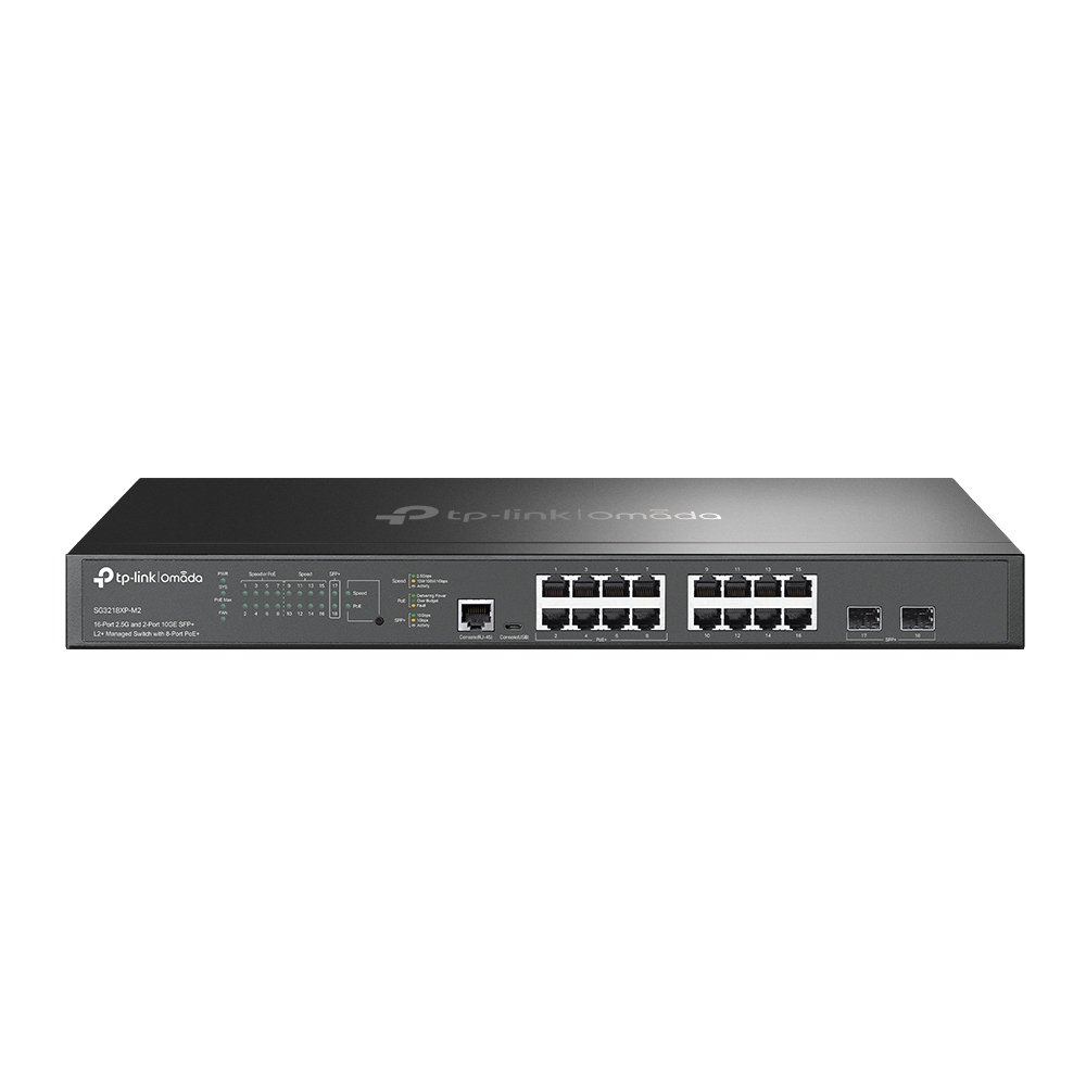 TP-LINK SG3218XP-M2 Omada 16-Port 10GE SFP+ L2+ managed Switch 8x 2.5G PoE+ 8x 2.5G Non-PoE 2x 10G SFP+ 1x RJ45/Micro-USB Console