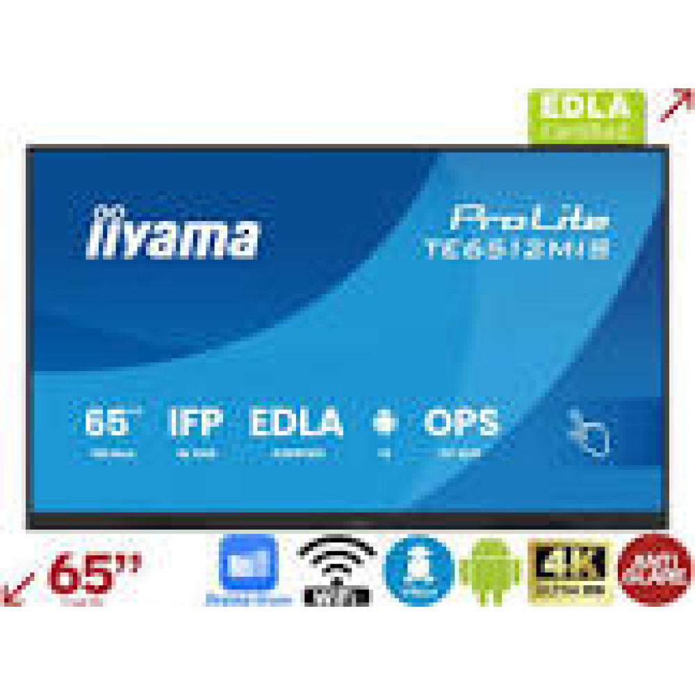 IIYAMA TE6512MIS-B4AG 65inch iiWare13E Android 14 EDLA/non-EDLA 8/128GB 40-Points PureTouch IR with Zero Gap IIYAMA TE6512MIS-B4AG 65inch iiWare13E Android 14 EDLA/non-EDLA 8/128GB 40-Points PureTouch IR with Zero Gap