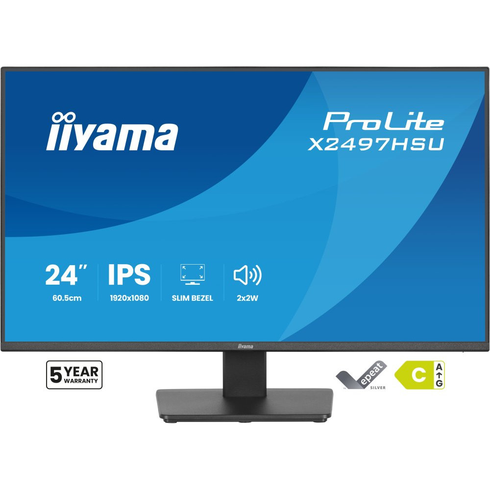 IIYAMA 24inch IPS-panel 1920x1080 120Hz EyeComfort 350cd/m2 Speakers HDMI DisplayPort 1ms MPRT USB 2x 3.2+2x C