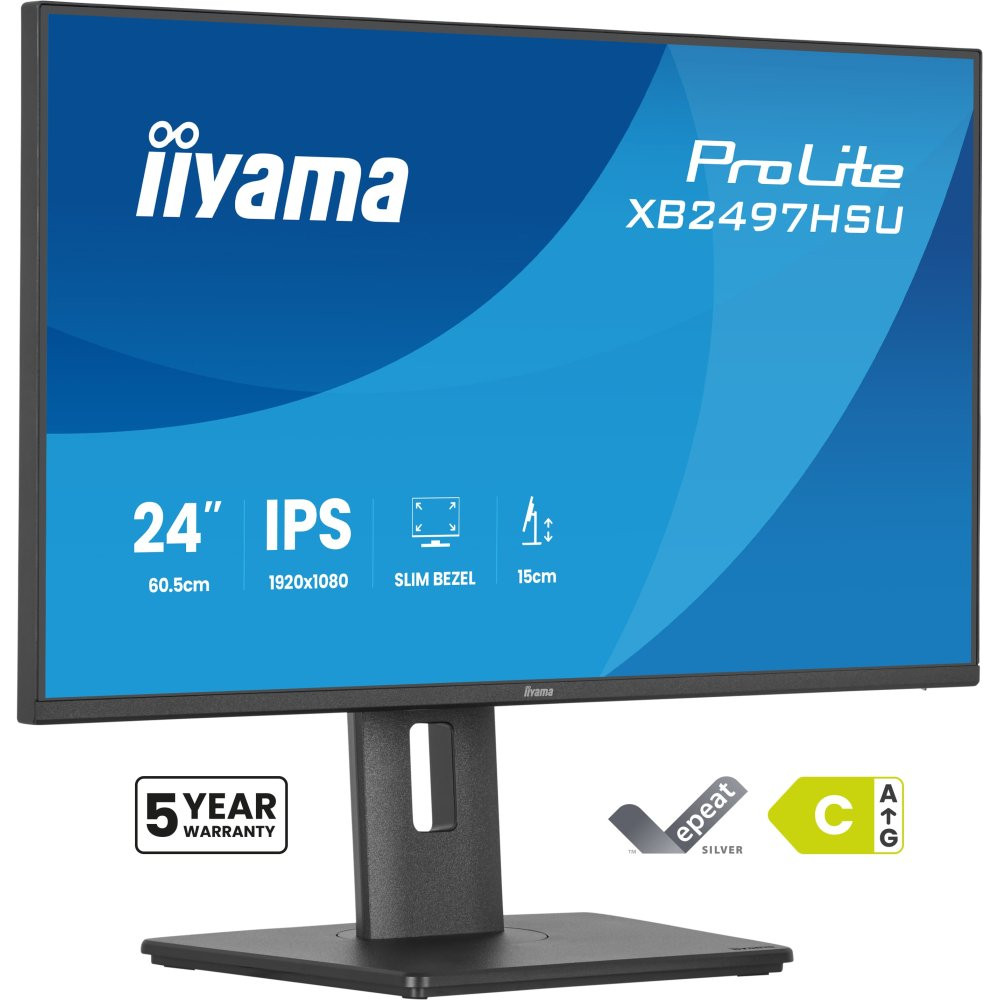 IIYAMA XB2497HSU-B1 24inch IPS 1920x1080 120Hz EyeComfort 15cm Height Adj. Stand 350cd/m2 Speakers HDMI DisplayPort 1ms MPRT USB 2x