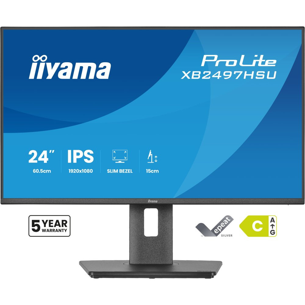 IIYAMA XB2497HSU-B1 24inch IPS 1920x1080 120Hz EyeComfort 15cm Height Adj. Stand 350cd/m2 Speakers HDMI DisplayPort 1ms MPRT USB 2x