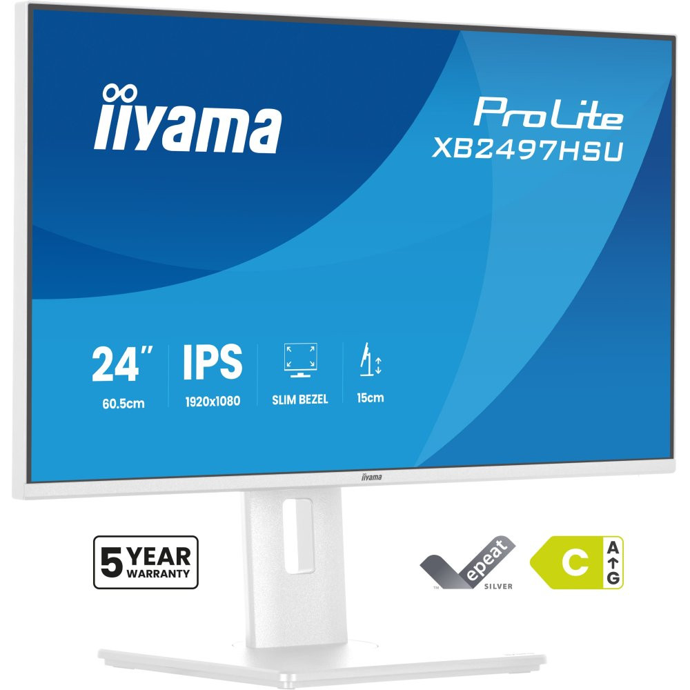 IIYAMA XB2497HSU-W1 24inch IPS FHD 120Hz EyeComfort 350cd/m2 1ms 1500:1 HDMI DP 2xUSB 3.2 2xUSB Type-C Speakers 15cm Height Adj.