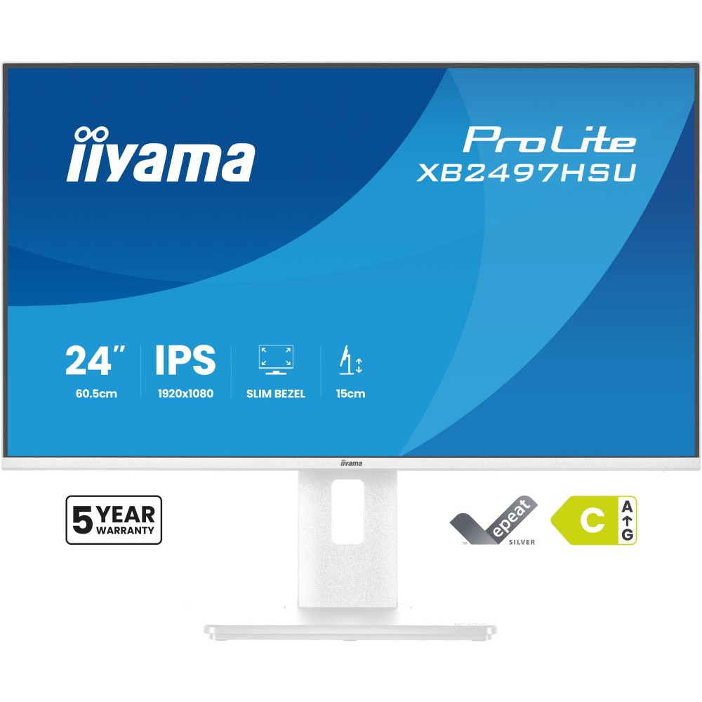 IIYAMA XB2497HSU-W1 24inch IPS FHD 120Hz EyeComfort 350cd/m2 1ms 1500:1 HDMI DP 2xUSB 3.2 2xUSB Type-C Speakers 15cm Height Adj.