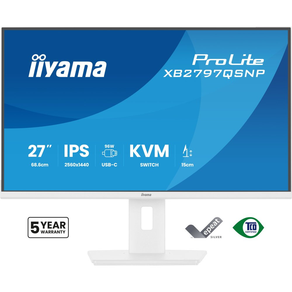 IIYAMA XB2797QSNP-W1 27inch IPS QHD 350cd/m2 1ms HDMI DP USB-C KVM USB HUB 2x3.2+2xType C USB-C Dock Speakers Height Adj