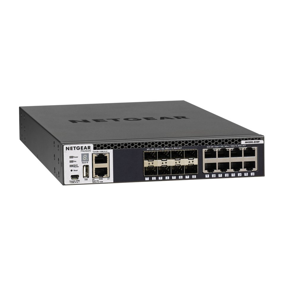 NETGEAR M4300-8X8F Stackable mngd.Switch mit 16x10G incl.8x10GBASE-T + 8xSFP+ Layer 3 SDN-ready Open Flow 1.3