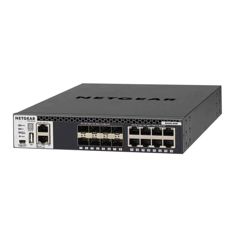 NETGEAR M4300-8X8F Stackable mngd.Switch mit 16x10G incl.8x10GBASE-T + 8xSFP+ Layer 3 SDN-ready Open Flow 1.3