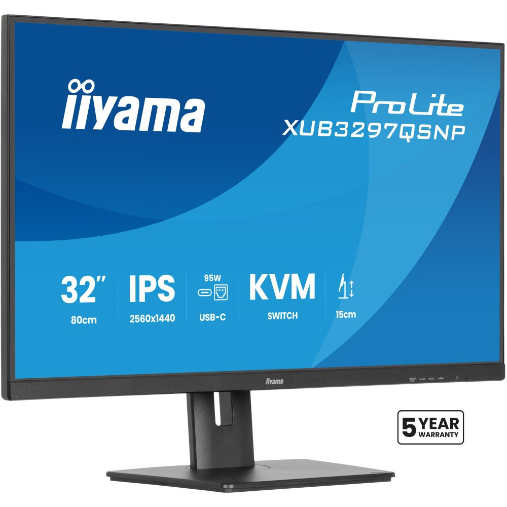 IIYAMA XUB3297QSNP-B1 32inch IPS-panel 2560x1440 350cd/m USB-C Dock LAN/95W PD/DP-OUT KVM USB 3x3.2+1xC 1ms