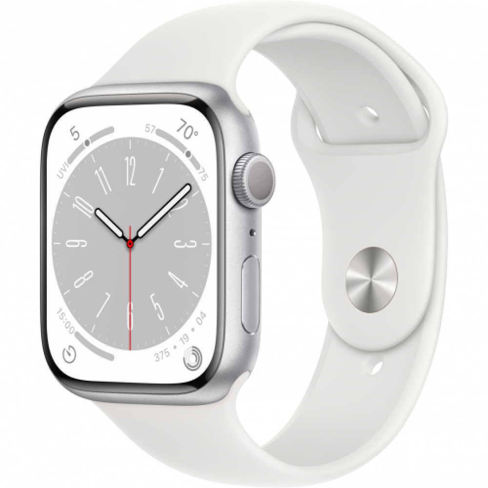 Apple Watch Series 8 GPS 45mm Silver Aluminum with White Sport Band A2771 -  US