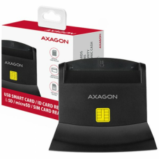 Axagon desktop stand reader Smart card / ID card AXAGON CRE-SM2 with USB 2.0 interface include SD, microSD and SIM card slots.