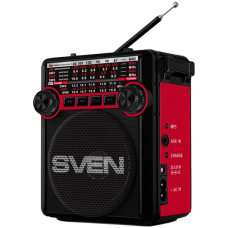 Speaker SVEN SRP-355, red (3W, FM/AM/SW, USB, SD/microSD, flashlight, battery)