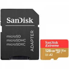 SANDISK Extreme microSDXC 128GB + SD Adapter + 1 year RescuePRO Deluxe up to 190MB/s & 90MB/s Read/Write speeds A2 C10 V30 UHS-I U3