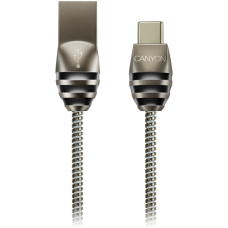 CANYON UC-5 Type C USB 2.0 standard cable, Power & Data output, 5V 2A, OD 3.5mm, metallic Jacket, 1m, gun color, 0.04kg