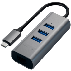 SATECHI Type-C 2-in-1 USB 3.0 Aluminum 3 Port Hub and Ethernet Port Space Gray