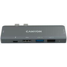 CANYON DS-5, Multiport Docking Station with 7 port, 1*Type C PD100W+2*HDMI+1*USB3.0+1*USB2.0+1*SD+1*TF. Input 100-240V, Output USB-C PD100W&USB-A 5V/1A, Aluminum alloy, Space gray, 104*42*11mm, 0.046kg(Generation B)