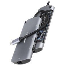 Axagon HMC-6M2 SUPERSPEED USB-C COMBO 6IN1 HUBMultiport USB 3.2 Gen 1 hub. SATA M.2, HDMI, Gigabit LAN and Power Delivery. Cable USB-C 18 cm. Axagon HMC-6M2 SUPERSPEED USB-C COMBO 6IN1 HUBMultiport USB 3.2 Gen 1 hub. SATA M.2, HDMI, Gigabit LAN and Power Delivery. Cable USB-C 18 cm.