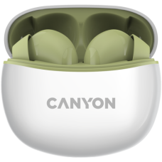 CANYON TWS-5, Bluetooth headset, with microphone, BT V5.3 JL 6983D4, Frequence Response:20Hz-20kHz, battery EarBud 40mAh*2+Charging Case 500mAh, type-C cable length 0.24m, Size: 58.5*52.91*25.5mm, 0.036kg, Green