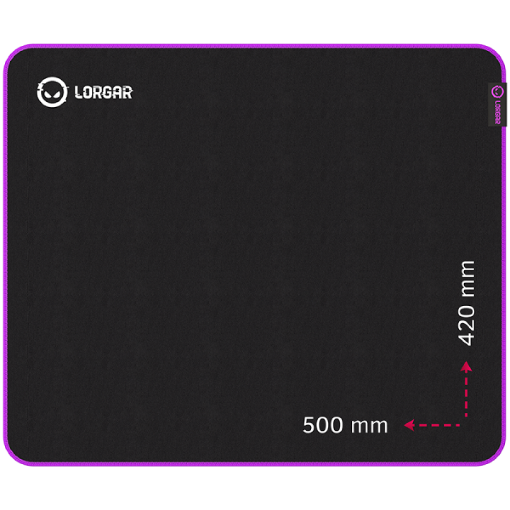 Lorgar Main 315, Gaming mouse pad, High-speed surface, Purple anti-slip rubber base, size: 500mm x 420mm x 3mm, weight 0.39kg LRG-GMP315