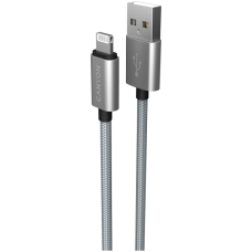 CANYON Charge & Sync MFI braided cable with metalic shell, USB to lightning, certified by Apple, 1m, 0.28mm, Dark gray