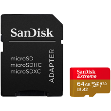 SanDisk Extreme microSDXC 64GB + SD Adapter + 1 year RescuePRO Deluxe up to 170MB/s & 80MB/s Read/Write speeds A2 C10 V30 UHS-I U3, EAN: 619659193409