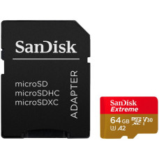 SANDISK Extreme microSDXC 64GB for Action Cams and Drones + SD Adapter + 1 year RescuePRO Deluxe up to 170MB/s & 80MB/s Read/Write speeds A2 C10 V30 UHS-I U3 SANDISK Extreme microSDXC 64GB for Action Cams and Drones + SD Adapter + 1 year RescuePRO Deluxe up to 170MB/s & 80MB/s Read/Write speeds A2 C10 V30 UHS-I U3
