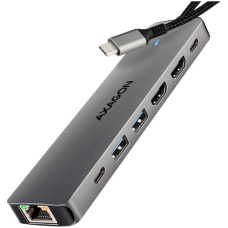 AXAGON HMC-7HX2 USB-C 3.2 Gen 1 hub, 2x USB-A + 1x USB-C, 2x HDMI 4K 60Hz, GLAN, PD 100W, 15cm USB-C cable