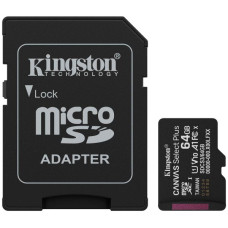 Kingston 64GB microSDXC Canvas Select Plus Gen3 100MB/s A1 Card + Adapter Kingston 64GB microSDXC Canvas Select Plus Gen3 100MB/s A1 Card + Adapter
