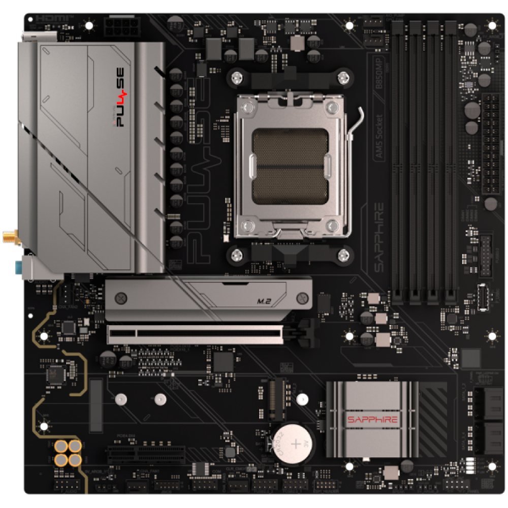SAPPHIRE AMD B850M AM5 PULSE Ryzen R9/R7/R5, 4x DDR5 7600MHz, PCIE 5, 1x M.2 Gen5, 1x M.2 Gen4, LAN 2.5 Gbps, WIFI6, USB, MATX 52123-04-40G