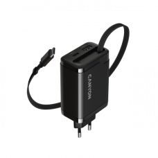 CANYON charger OnCharge 65RC Build-In Cable USB-C 65W 1xPD 1xQC EU Black CANYON charger OnCharge 65RC Build-In Cable USB-C 65W 1xPD 1xQC EU Black