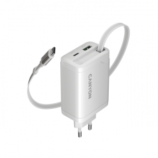 CANYON charger OnCharge 65RC Build-In Cable USB-C 65W 1xPD 1xQC EU White CANYON charger OnCharge 65RC Build-In Cable USB-C 65W 1xPD 1xQC EU White