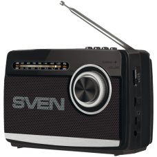 Speaker SVEN SRP-155, black (3W, Bluetooth, FM/AM/SW, USB, microSD, flashlight, battery)