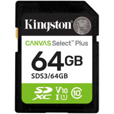 Kingston 64GB SDXC Canvas Select Plus Gen3 100MB/s C10 UHS-I U1 V10 Kingston 64GB SDXC Canvas Select Plus Gen3 100MB/s C10 UHS-I U1 V10