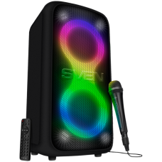 2.0 portable speaker SVEN PS-960, black, power output 2x80W (RMS), TWS, Bluetooth, FM, USB, LED-display, lithium battery