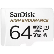 SANDISK High Endurance microSDXC 64GB + SD Adapter - for dash cams & home monitoring, up to 5,000 Hours, Full HD / 4K videos, up to 100/40 MB/s Read/Write speeds, C10, U3, V30 SANDISK High Endurance microSDXC 64GB + SD Adapter - for dash cams & home monitoring, up to 5,000 Hours, Full HD / 4K videos, up to 100/40 MB/s Read/Write speeds, C10, U3, V30