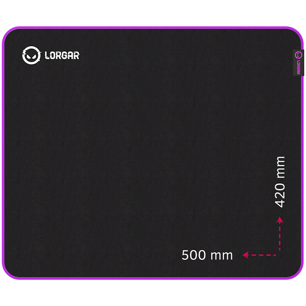 Lorgar Main 315, Gaming mouse pad, High-speed surface, Purple anti-slip rubber base, size: 500mm x 420mm x 3mm, weight 0.39kg LRG-GMP315