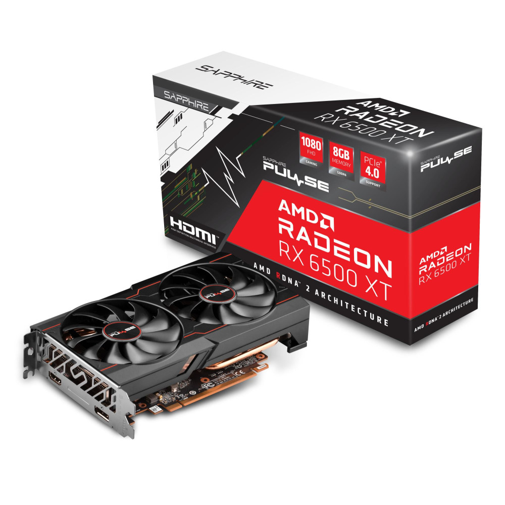 Graphics Card, SAPPHIRE, AMD Radeon RX 6500 XT, 8 GB, GDDR6, PCIE 4.0 4x, Dual Slot Fansink, 1xHDMI, 1xDisplayPort, 11314-08-20G Graphics Card, SAPPHIRE, AMD Radeon RX 6500 XT, 8 GB, GDDR6, PCIE 4.0 4x, Dual Slot Fansink, 1xHDMI, 1xDisplayPort, 11314-08-20G