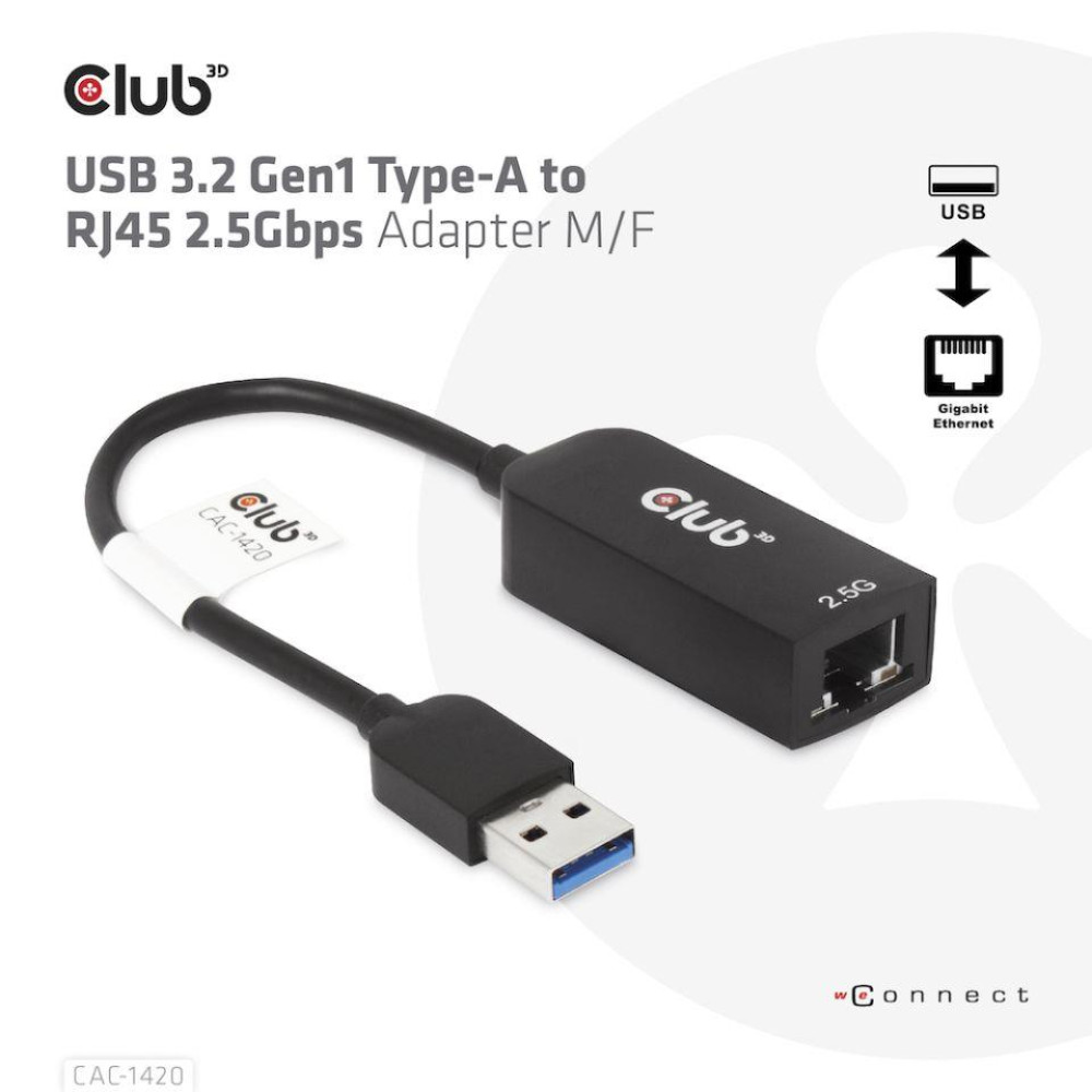 I/O ADAPTER USB3.2 TO RJ45/M/F CAC-1420 CLUB3D I/O ADAPTER USB3.2 TO RJ45/M/F CAC-1420 CLUB3D