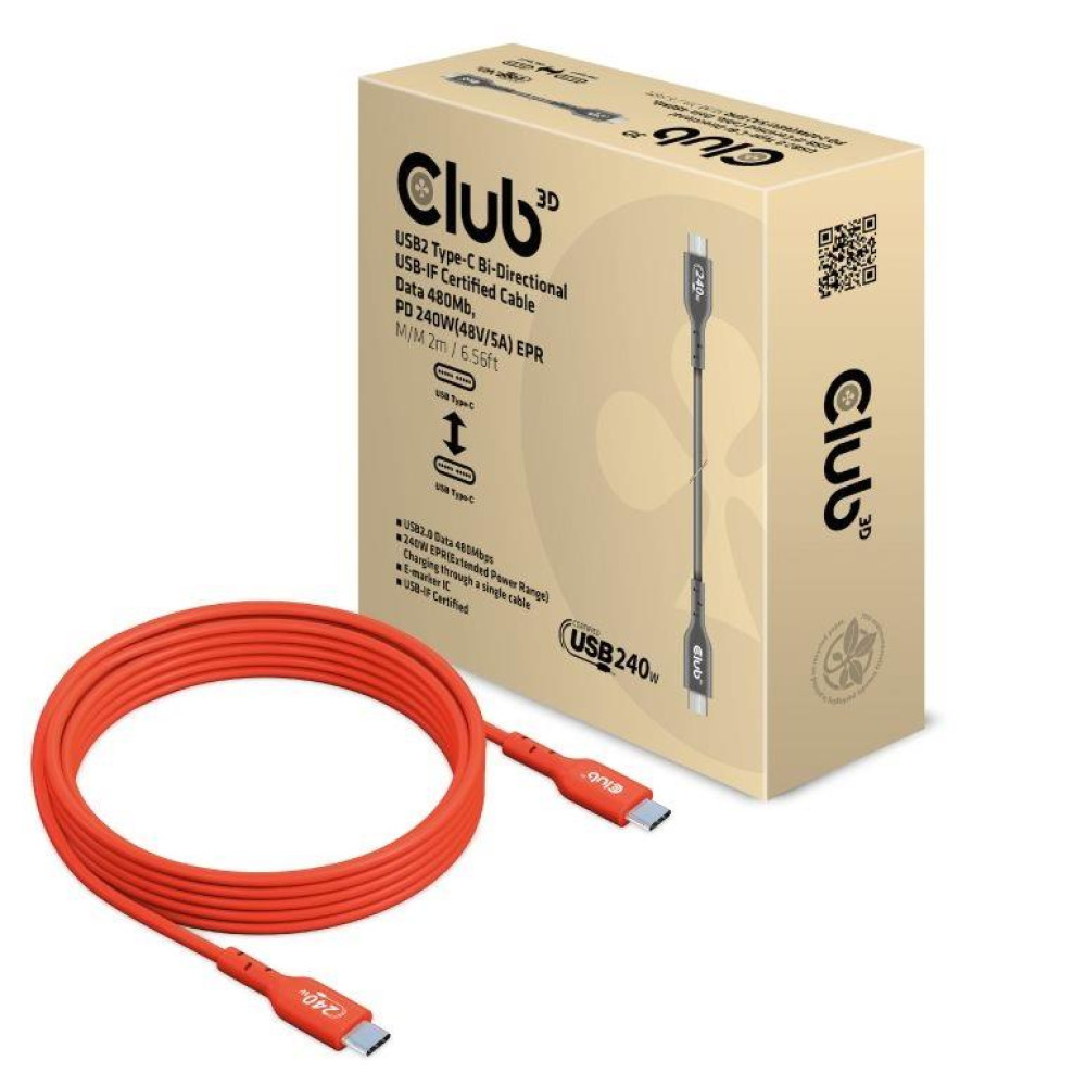 CABLE USB-C TO USB-C 2M/M/M CAC-1573 CLUB3D CABLE USB-C TO USB-C 2M/M/M CAC-1573 CLUB3D