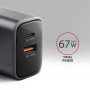 MOBILE CHARGER WALL USB 67W/GAN 2PORT ACU-PQ67 AXAGON