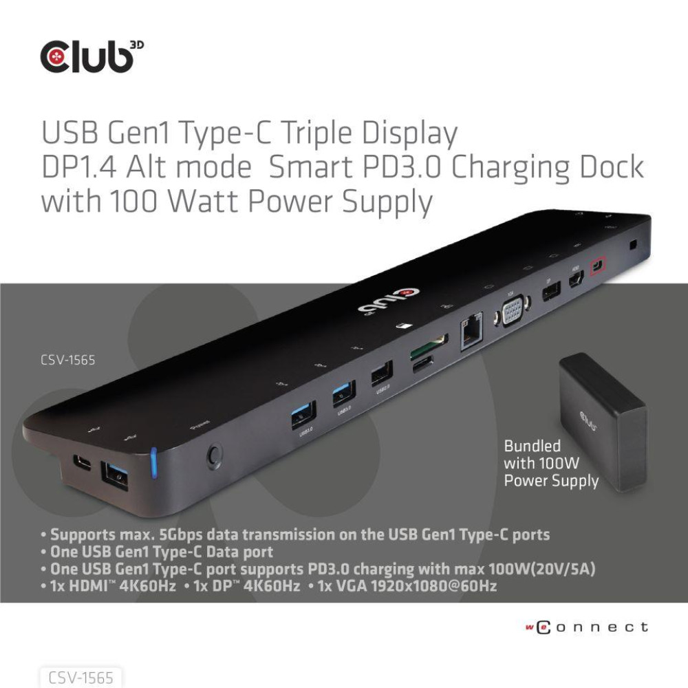 NB ACC DOCKING STATION/USB-C 100W CSV-1565 CLUB3D NB ACC DOCKING STATION/USB-C 100W CSV-1565 CLUB3D