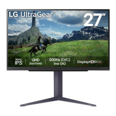 LCD Monitor, LG, 27, Panel IPS, 2560x1440, 16:9, 180Hz, 1 ms, Pivot, Height adjustable, Tilt, Colour Black, 27GS85Q-B