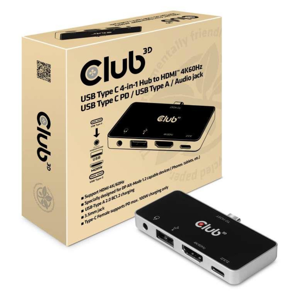 I/O HUB 4IN1 USB-C TO HDMI/100W CSV-1591 CLUB3D I/O HUB 4IN1 USB-C TO HDMI/100W CSV-1591 CLUB3D