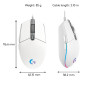 MOUSE USB OPTICAL G203/WHITE 910-005797 LOGITECH
