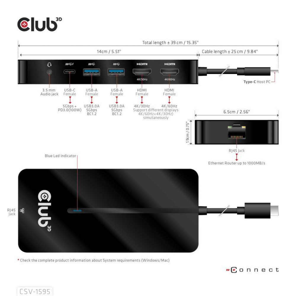 I/O HUB 7IN1 USB-C/100W CSV-1595 CLUB3D I/O HUB 7IN1 USB-C/100W CSV-1595 CLUB3D
