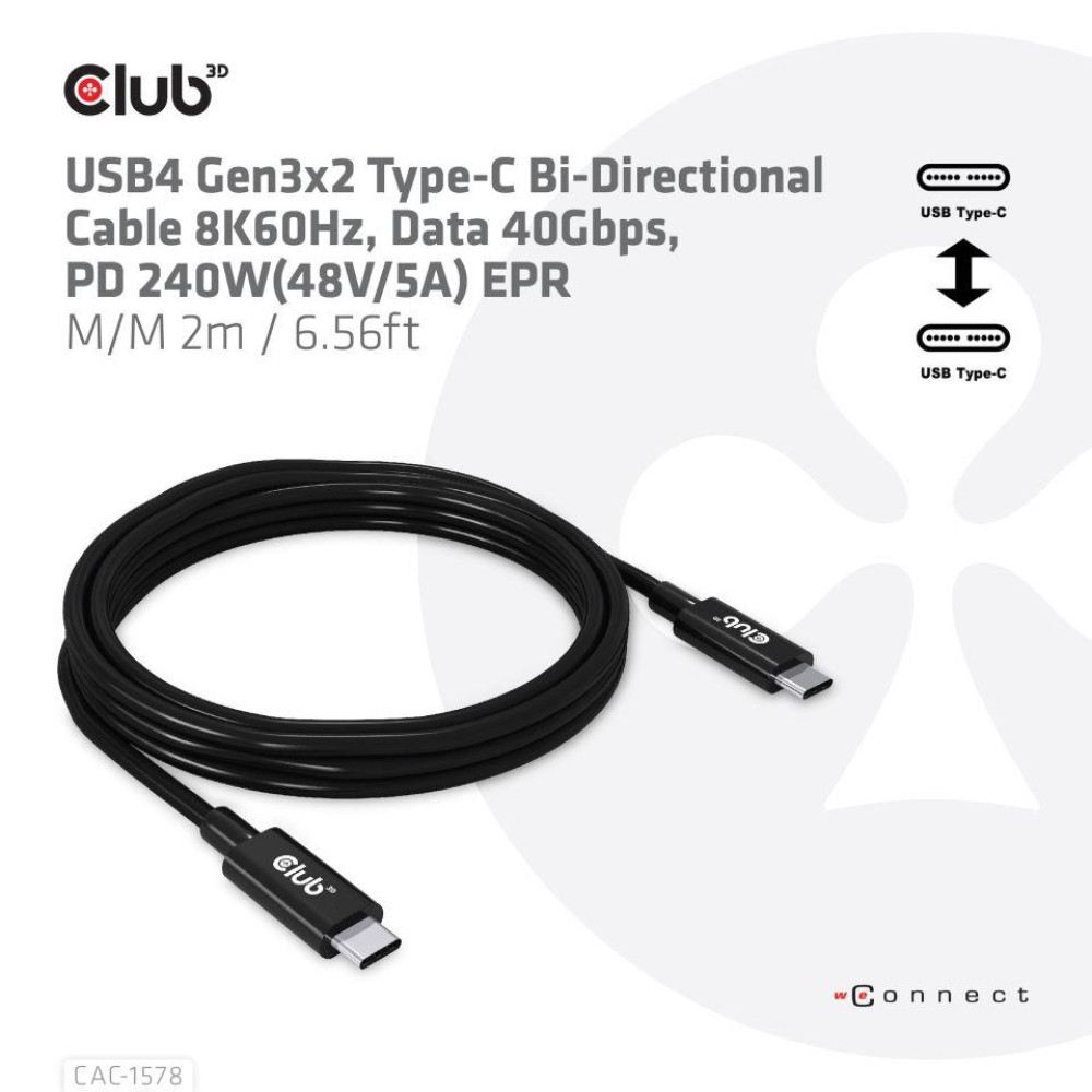 CABLE USB-C BI-DIRECTIONAL 2M/M/M CAC-1578 CLUB3D CABLE USB-C BI-DIRECTIONAL 2M/M/M CAC-1578 CLUB3D