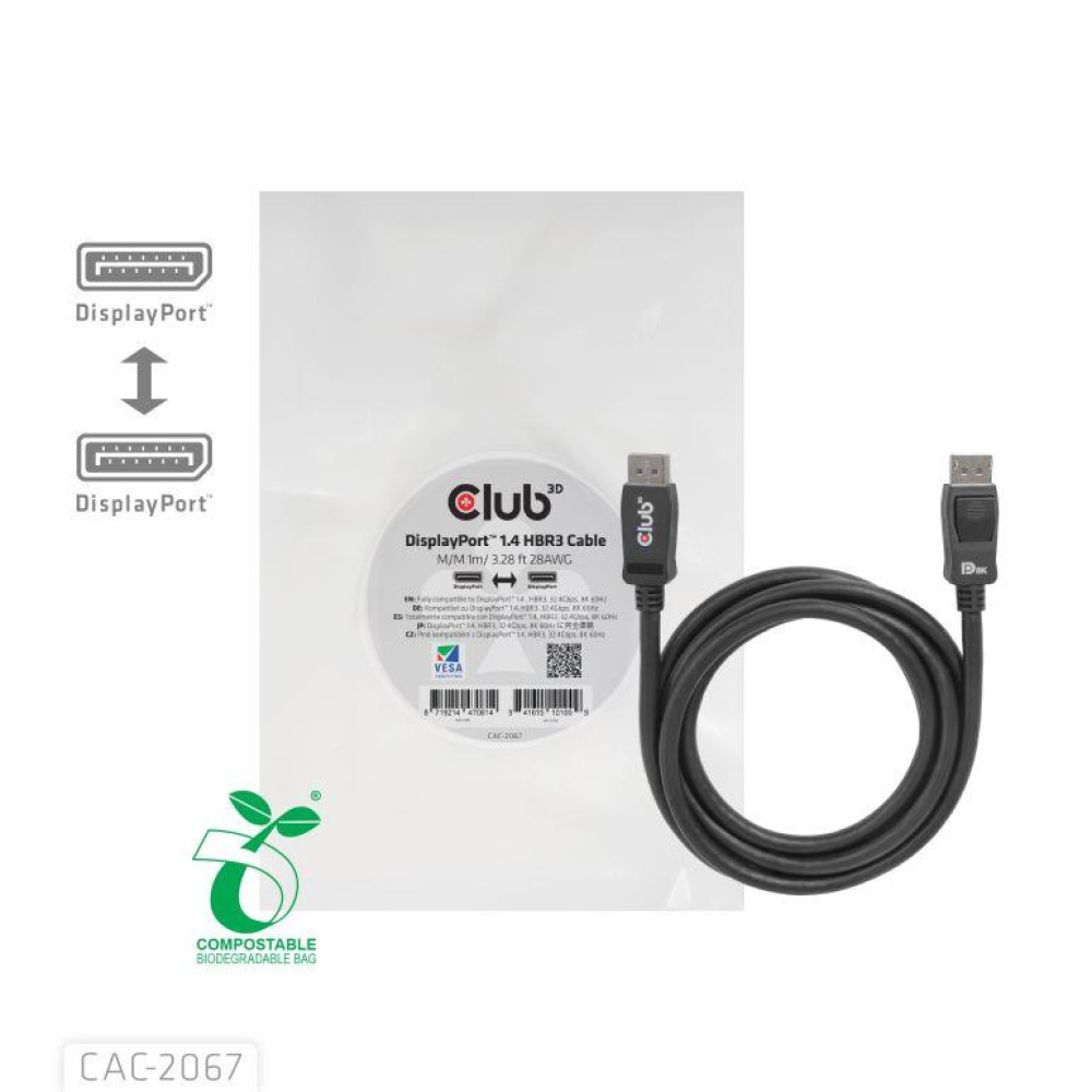 CABLE MINI DP TO DP 1M/M/M CAC-2067 CLUB3D CABLE MINI DP TO DP 1M/M/M CAC-2067 CLUB3D