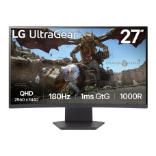 LCD Monitor, LG, 27GS60QC-B, 27, Gaming/Curved, Panel VA, 2560x1440, 16:9, 180 Hz, Matte, 1 ms, Tilt, Colour Black, 27GS60QC-B