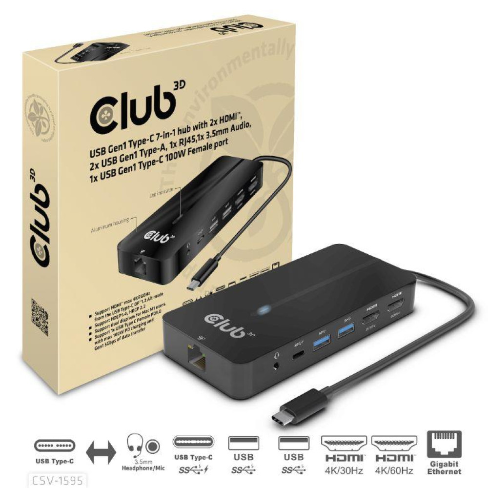 I/O HUB 7IN1 USB-C/100W CSV-1595 CLUB3D I/O HUB 7IN1 USB-C/100W CSV-1595 CLUB3D